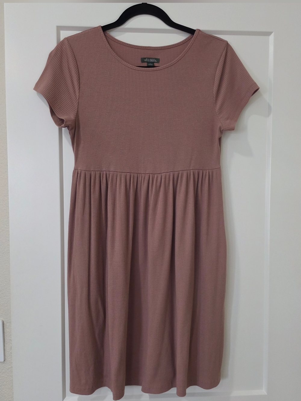 wild fable Ribbed Scoop Neck Babydoll Dress - Mauve
